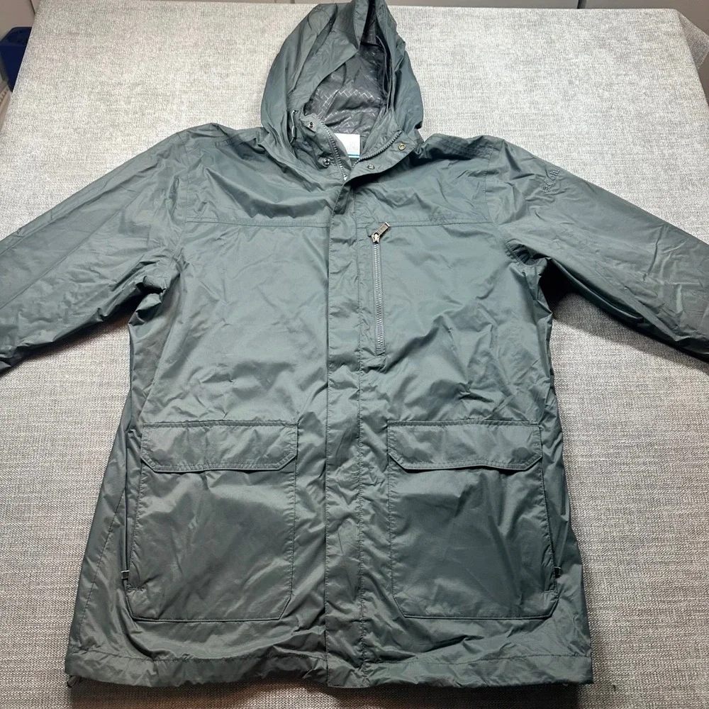 Columbia Rain Jacket Mens L Gray  Hooded Ripstop Parka Windbreaker